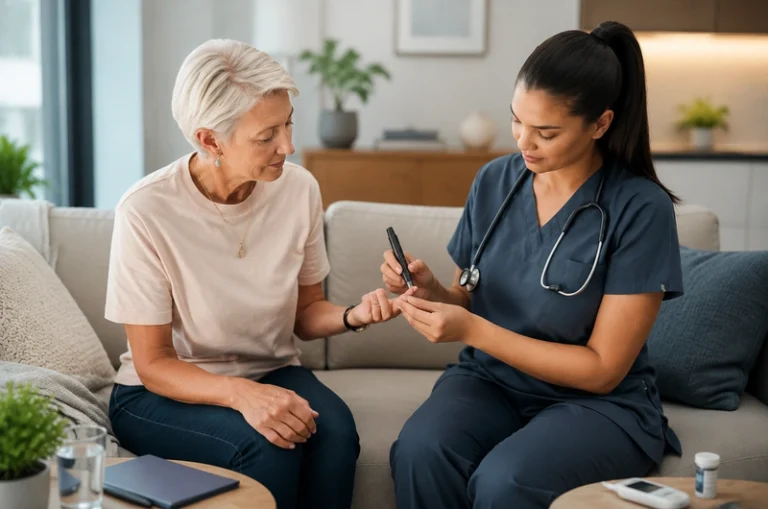 Endocrinologista conversando com paciente sobre o controle da glicose no diabetes tipo 2