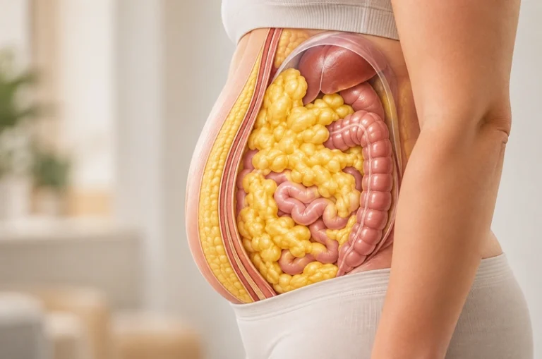 Representação anatômica da gordura visceral ao redor dos órgãos abdominais
