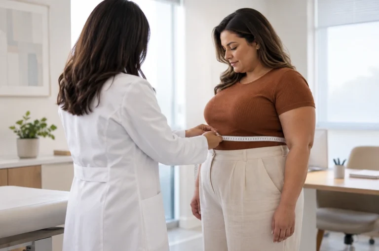 Paciente em consulta médica para avaliação de obesidade e saúde metabólica